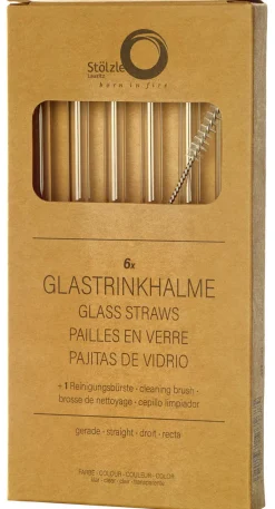 6 Glas-Trinkhalme & Bürste | Stölzle Lausitz | Klar - 23 cm
