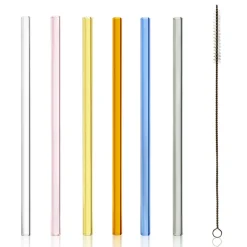 6 Glas-Trinkhalme & Bürste | Stölzle Lausitz | Bunt - 20 cm