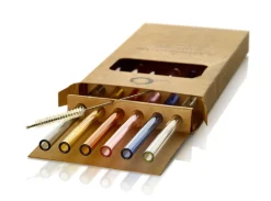 6 Glas-Trinkhalme & Bürste | Stölzle Lausitz | Bunt - 20 cm