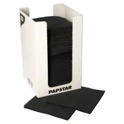 Cocktail-Serviette in Spenderbox 20x20 cm | Schwarz – ¼ Falz – 2-lagig (100 Stk)