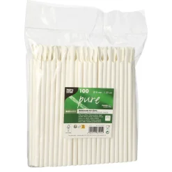 Papierstrohhalme mit Löffel | Weiß - Ø 8 mm x 20 cm - Papstar Pure (100 Stk)